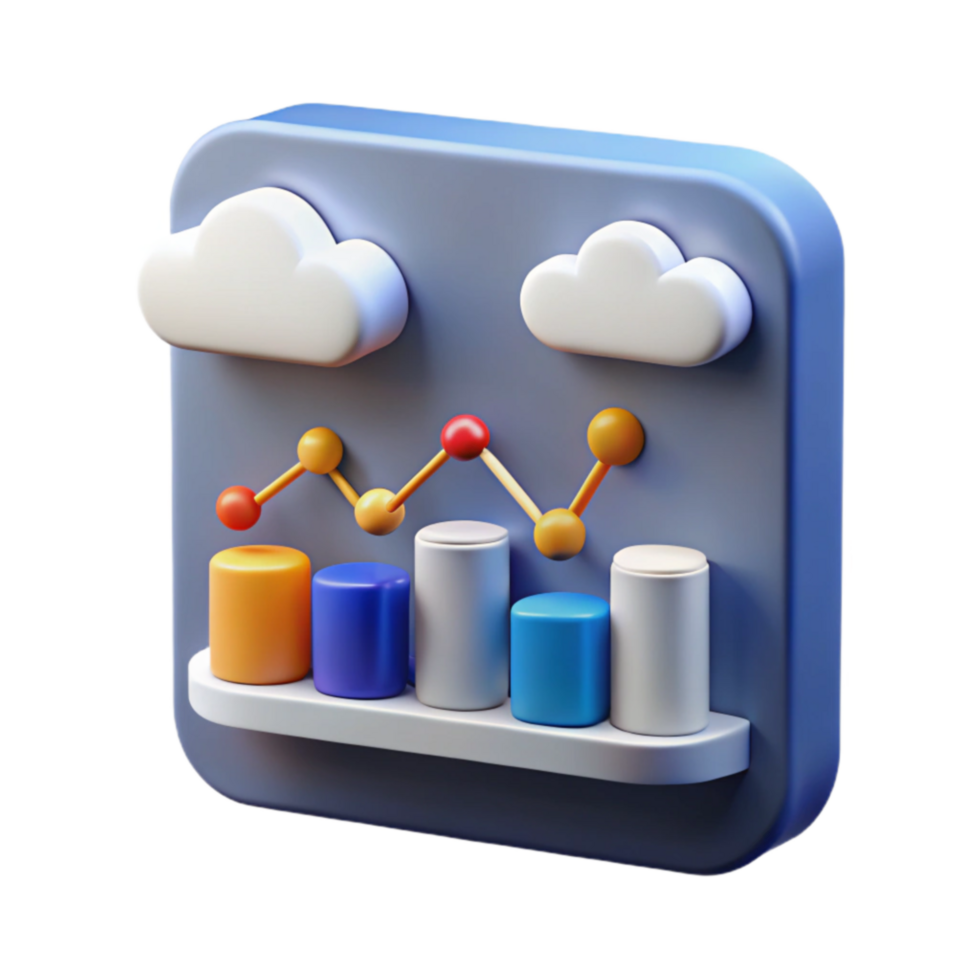 elegant abstract Cloud Data Analytics Visualizing Trends with 3D Charts detailed png