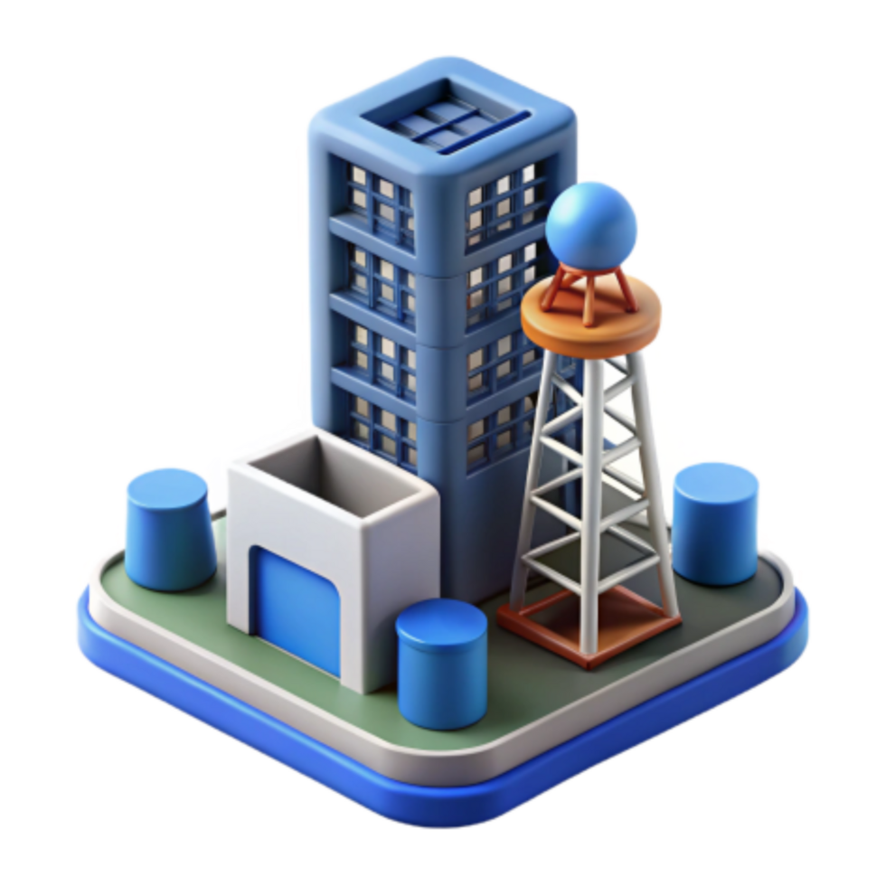 elegant rustic Cityscape with Communication Tower 3D Model high quality png
