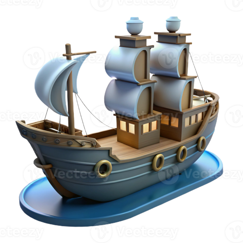 serene classic Cartoon 3D Ship Model authentic png