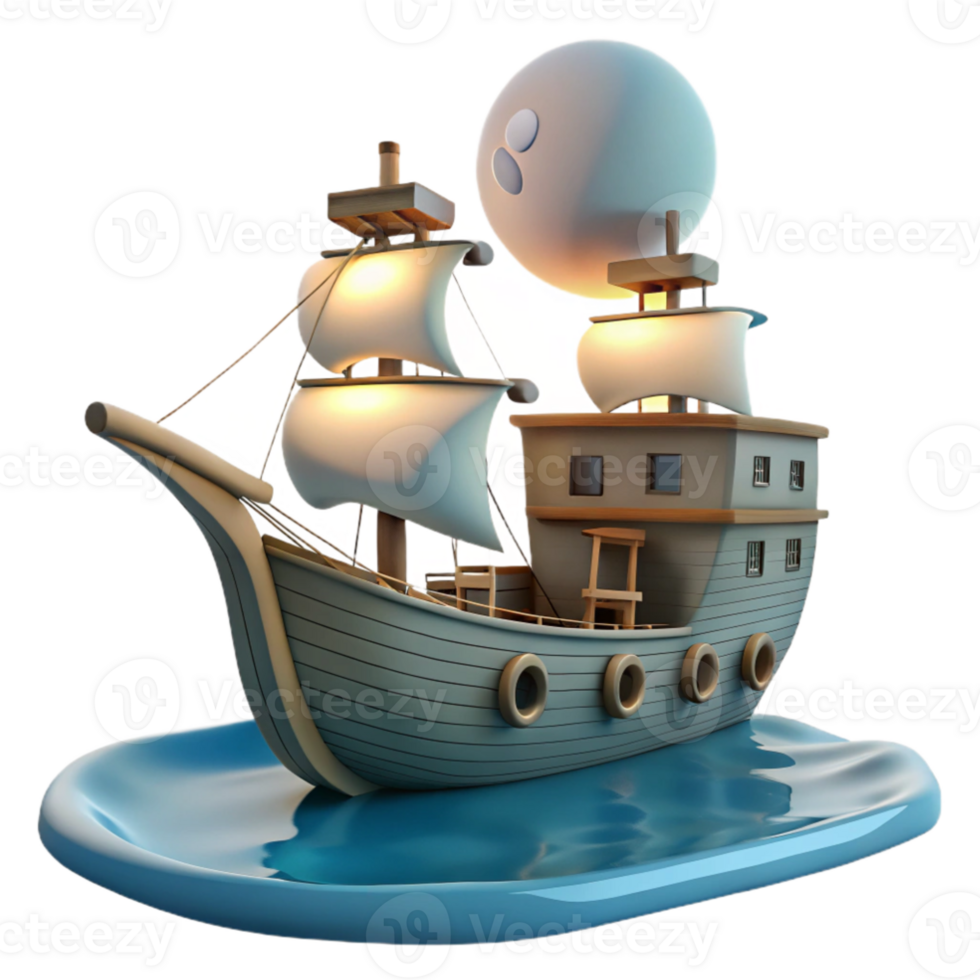 beautiful classic Cartoon Ship 3D Render 4K png
