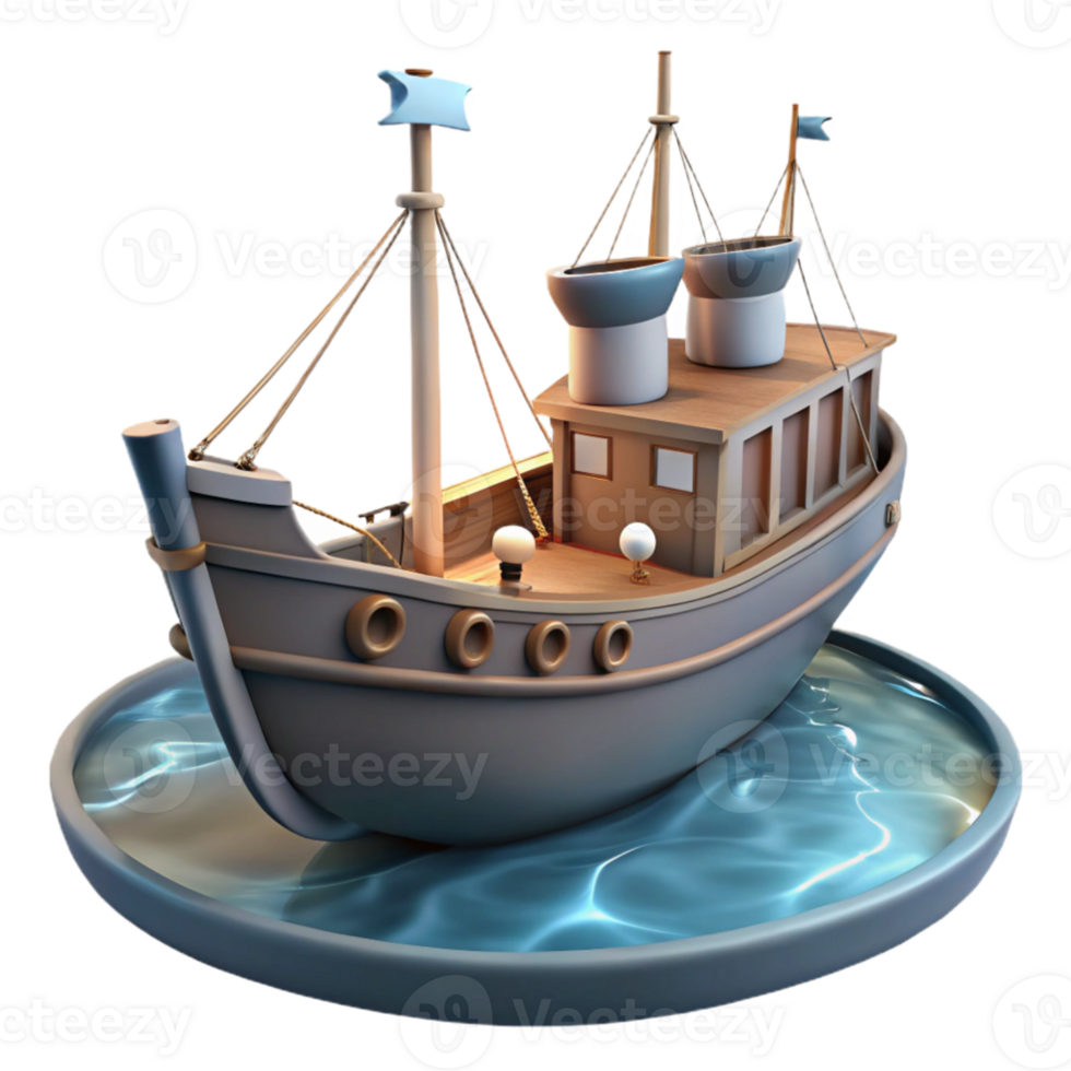 stunning rustic Cartoon Fishing Boat 3D Render 4K png