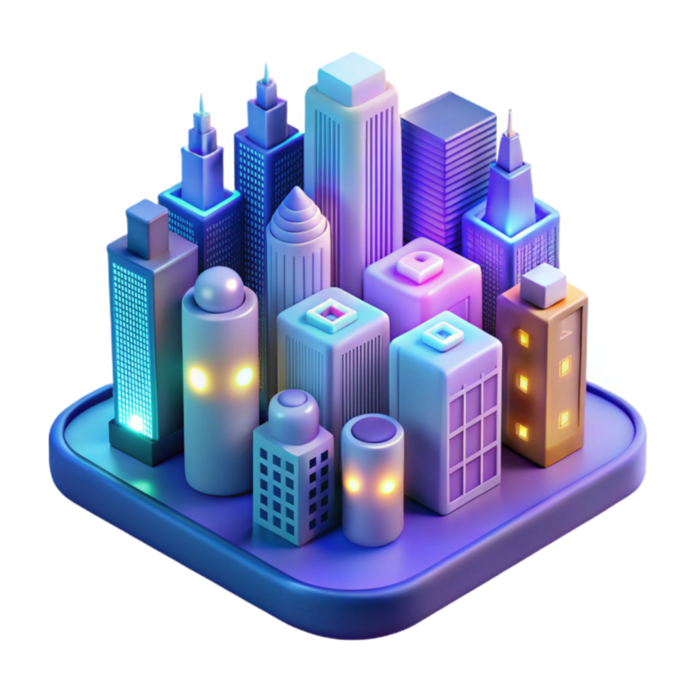elegant traditional Night Cityscape 3D Render of Illuminated Buildings original png