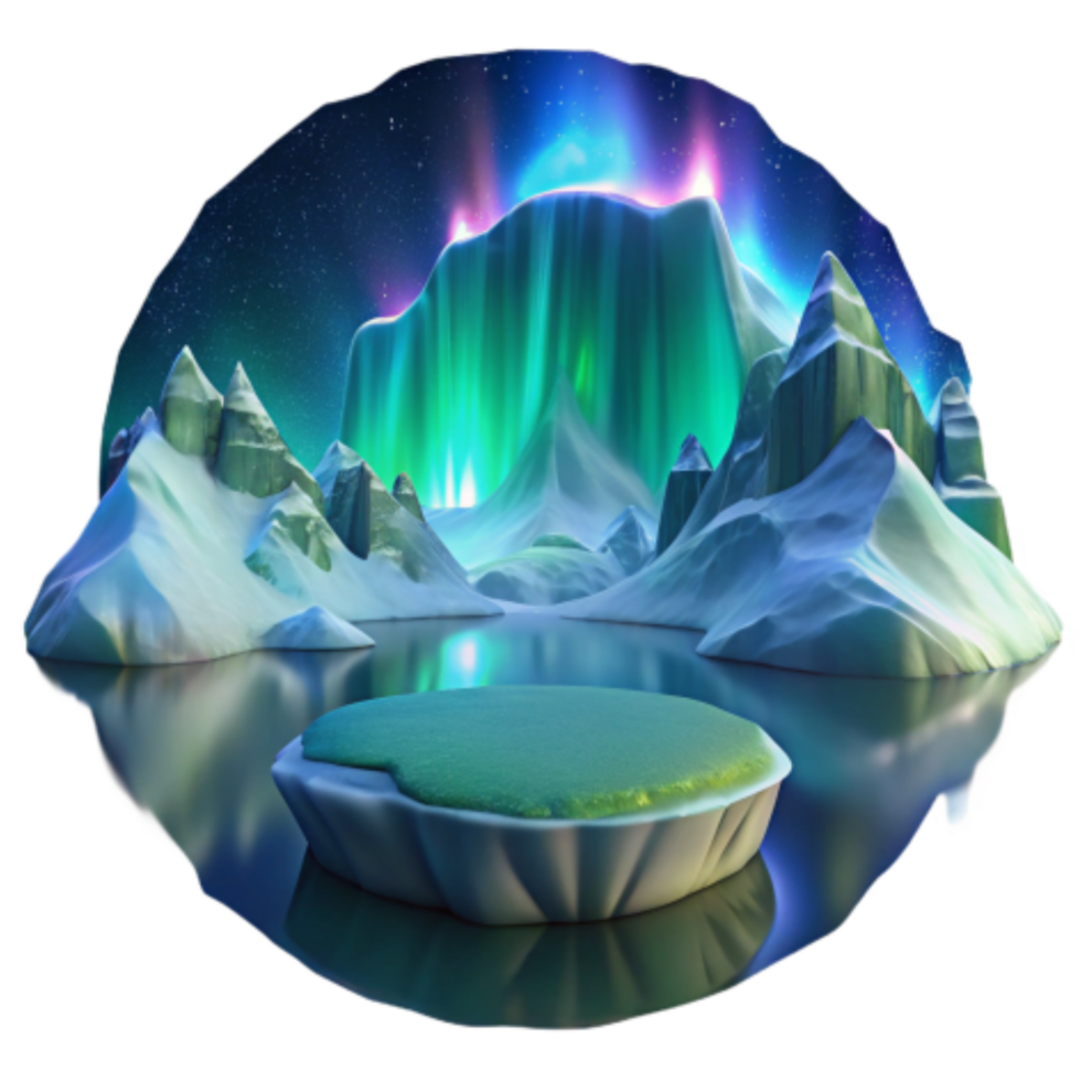 impressive minimalist Arctic Aurora Glacial Peaks and Serene Waters original png
