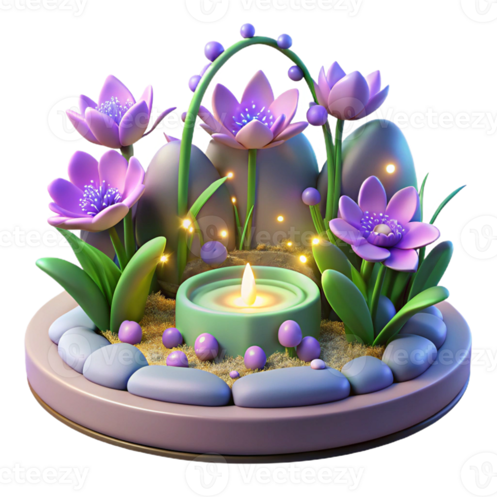 vibrant rustic 3D Render of Serene Garden with Candle high resolution png