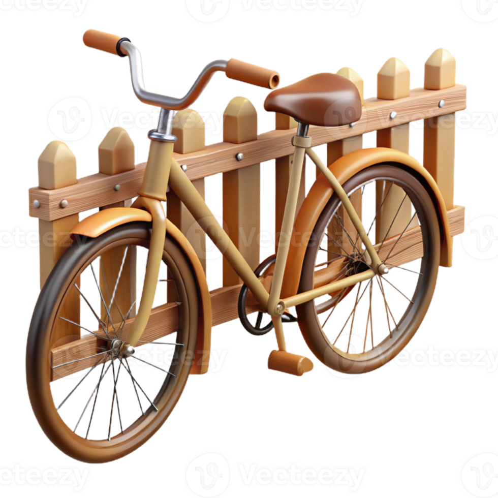 vibrant abstract 3D Render of a Bicycle by Wooden Fence high quality png