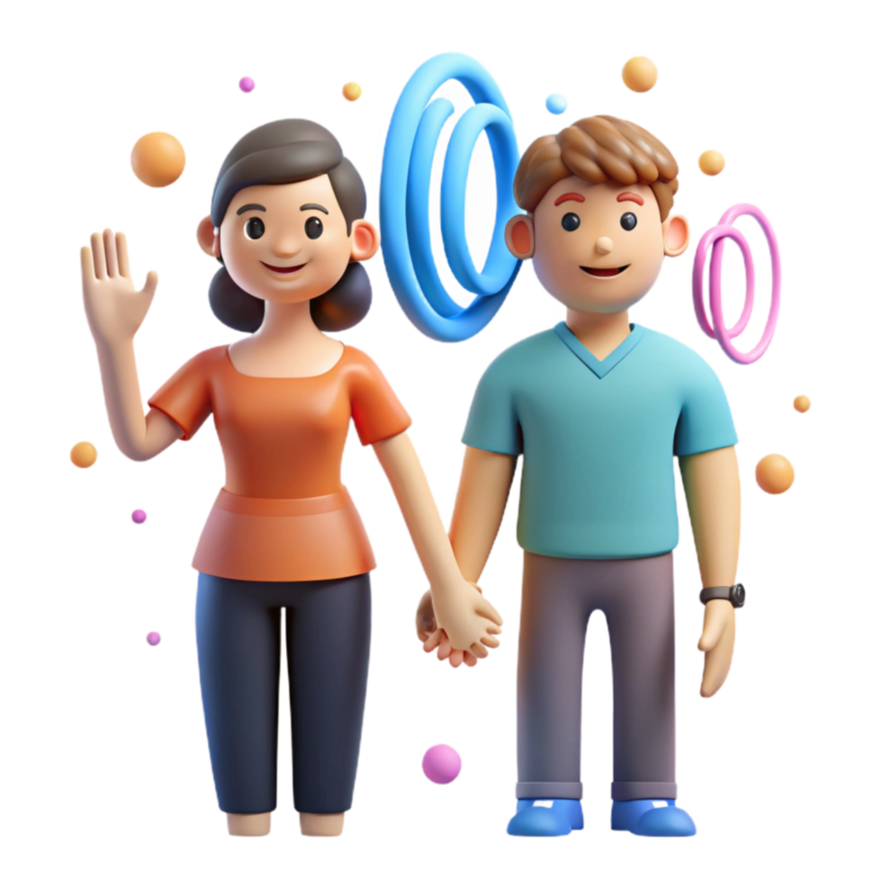 dramatic classic Couple Holding Hands, 3D Animation, Colorful Background premium png
