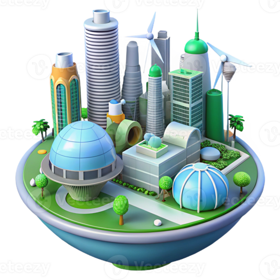 wonderful rustic Eco Friendly Cityscape 3D Illustration original png