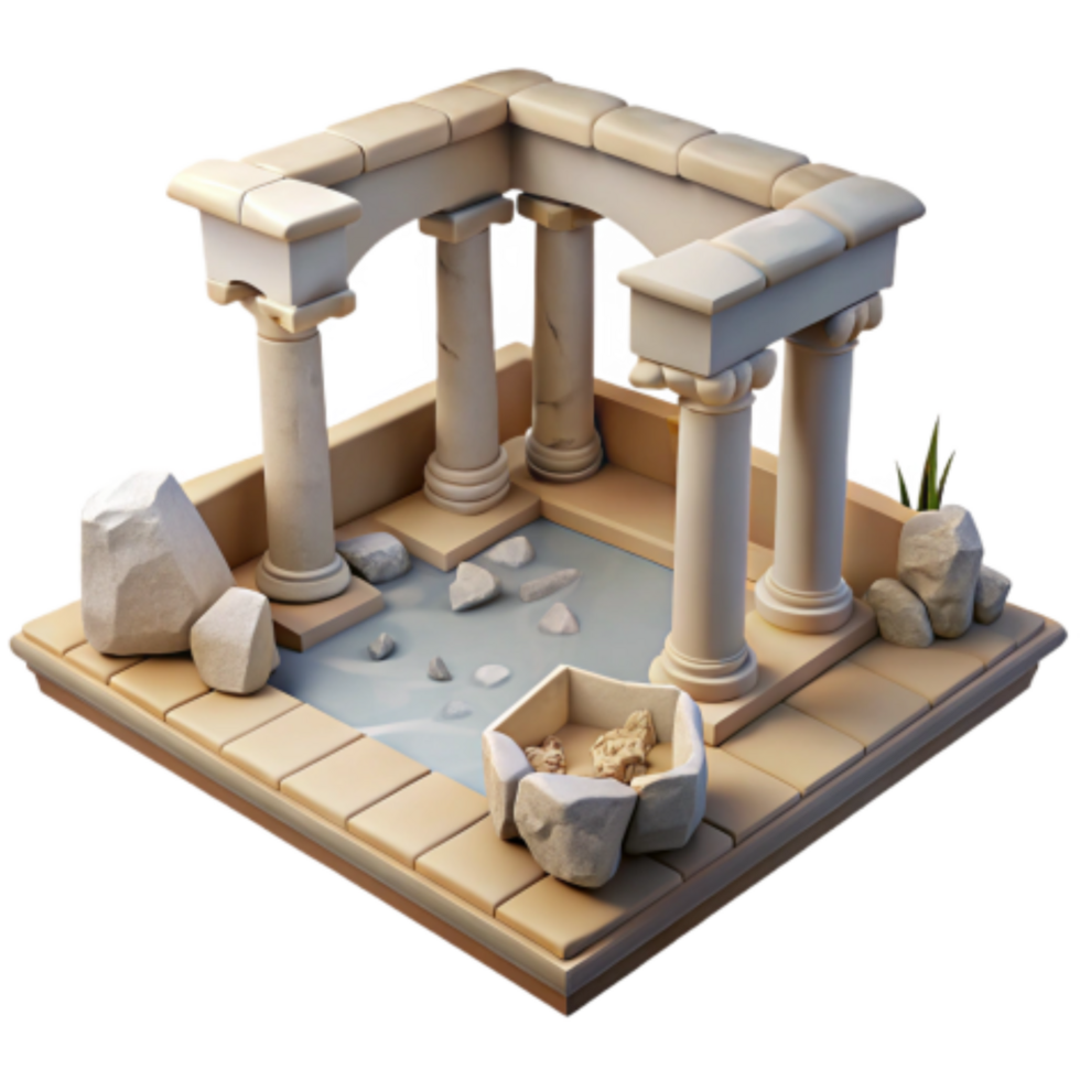 wonderful traditional Ancient Temple Pool 3D Render of Classical Architecture authentic png