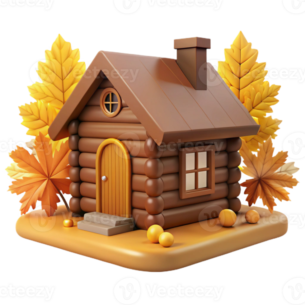 magnificent creative Autumn Log Cabin 3D Render high resolution png