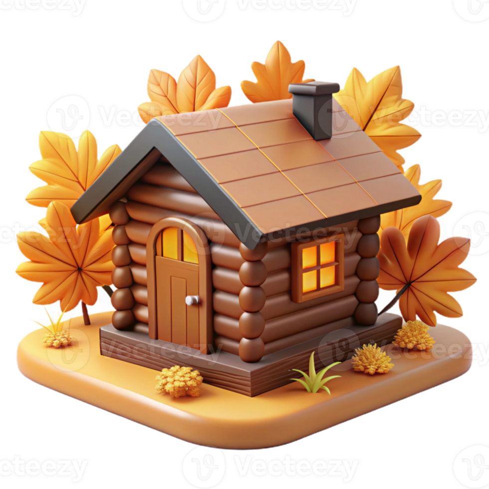 vibrant abstract Autumn Log Cabin 3D Render genuine png