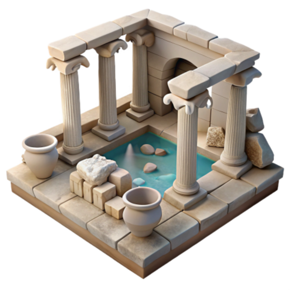 wonderful classic Ancient Temple Pool 3D Render of Classical Architecture 4K png