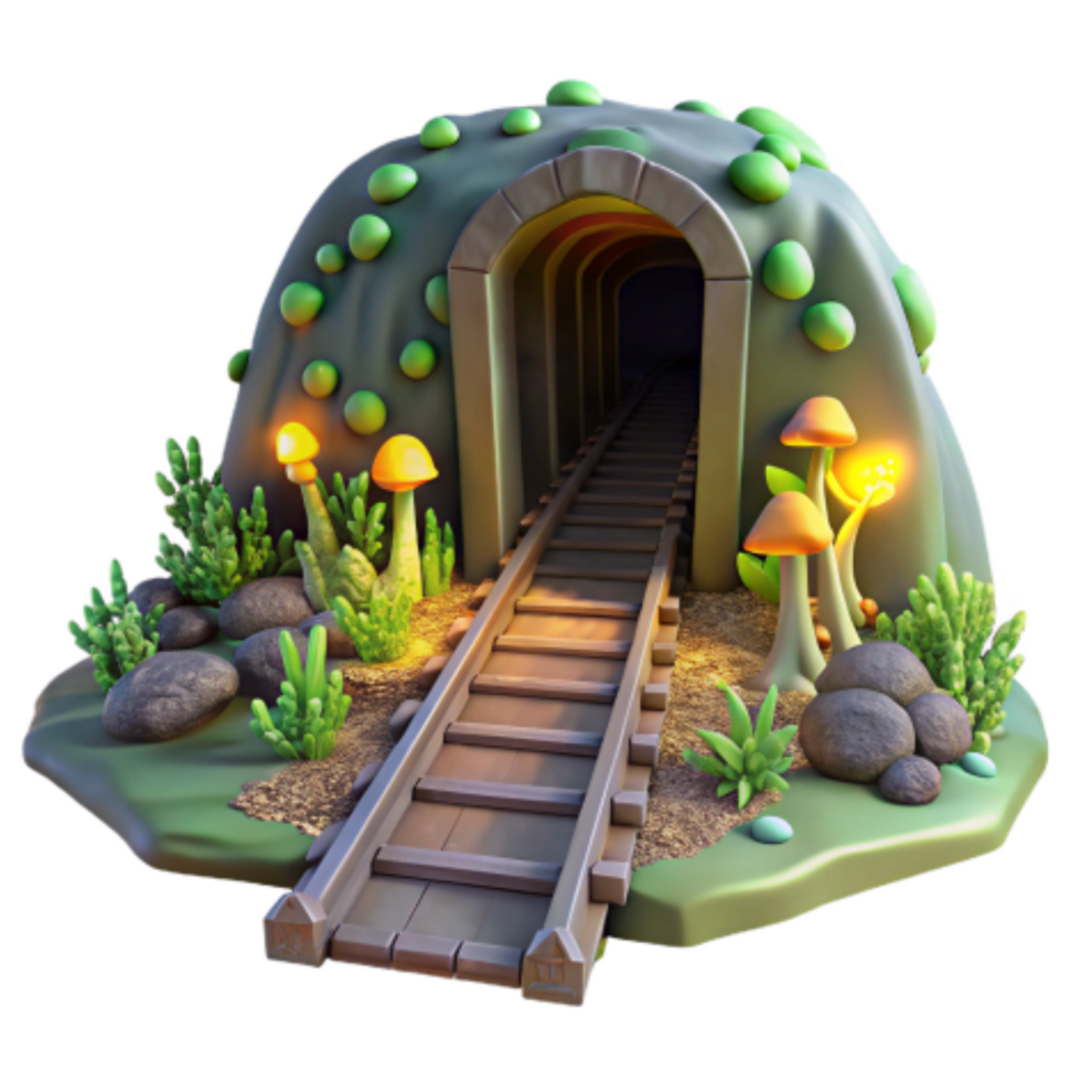 impressive abstract Enchanted Railway Tunnel Fantasy 3D Render 4K png