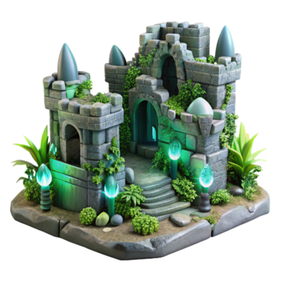 stunning traditional Enchanted Stone Castle Fantasy Realm Diorama authentic png