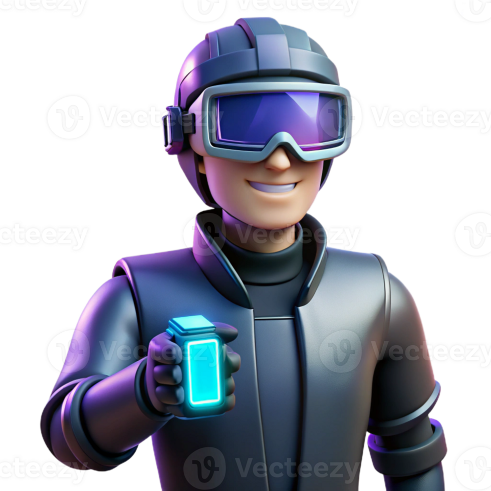magnificent minimalist 3D Render Futuristic Character Holding Device genuine png