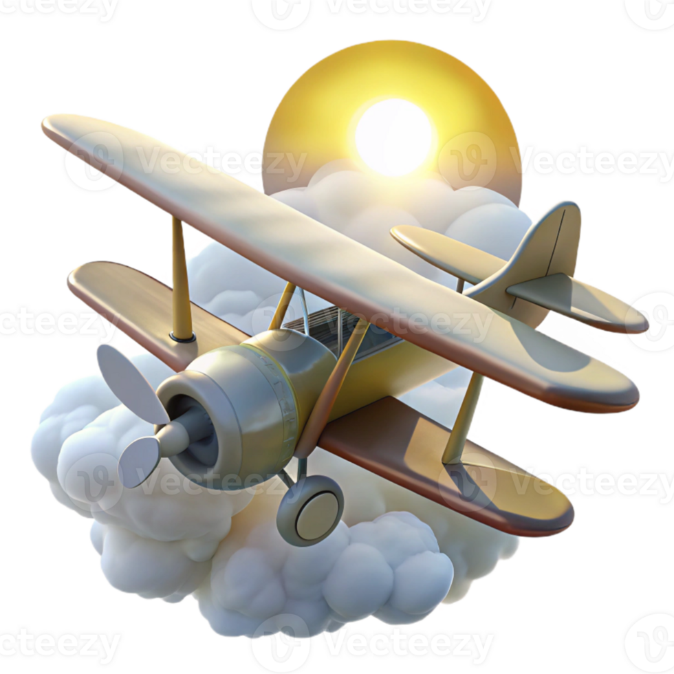 vibrant vintage Vintage Biplane Soaring Through Clouds 3D Illustration genuine png