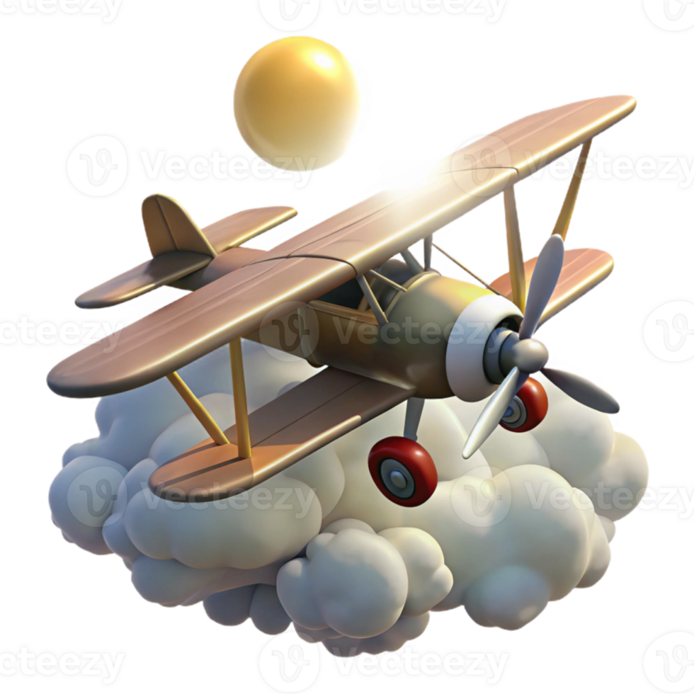 impressive traditional 3D Render Biplane Flying in Clouds exclusive png