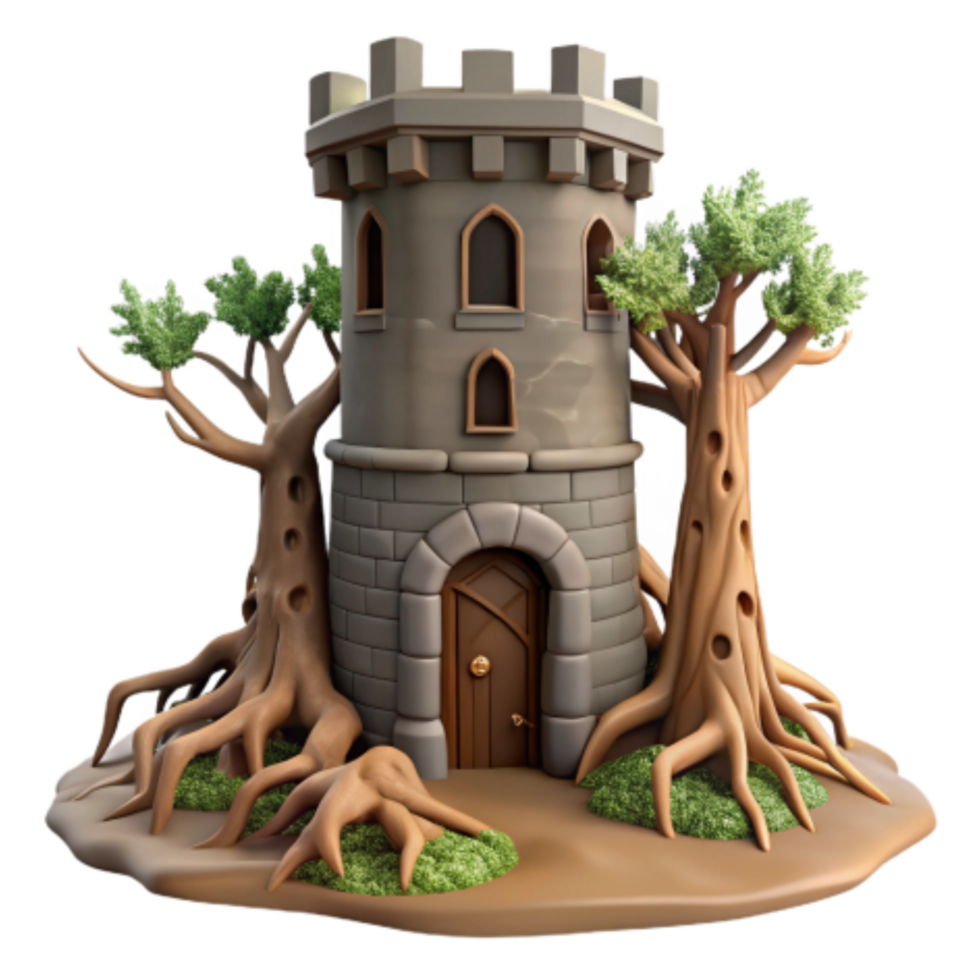 beautiful abstract Stone Tower Enveloped by Ancient Trees original png