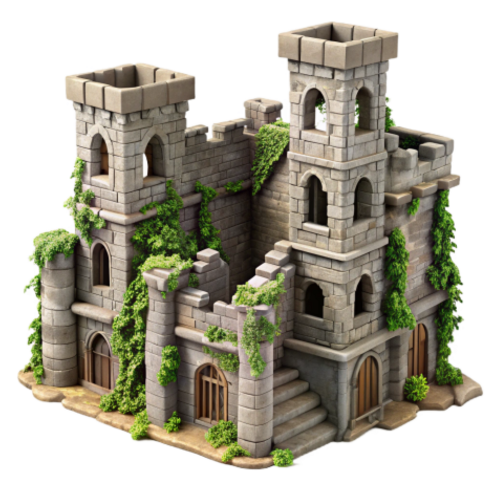 magnificent minimalist Overgrown Ruin A 3D Model of an Ancient Stone Castle premium png