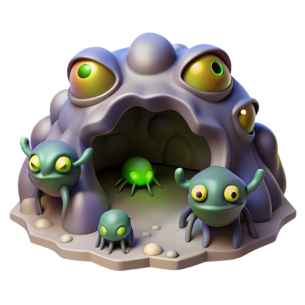 wonderful minimalist Alien Creature Cave 3D Render of Mysterious Cave with Glow-in-the-Dark Bugs exclusive png