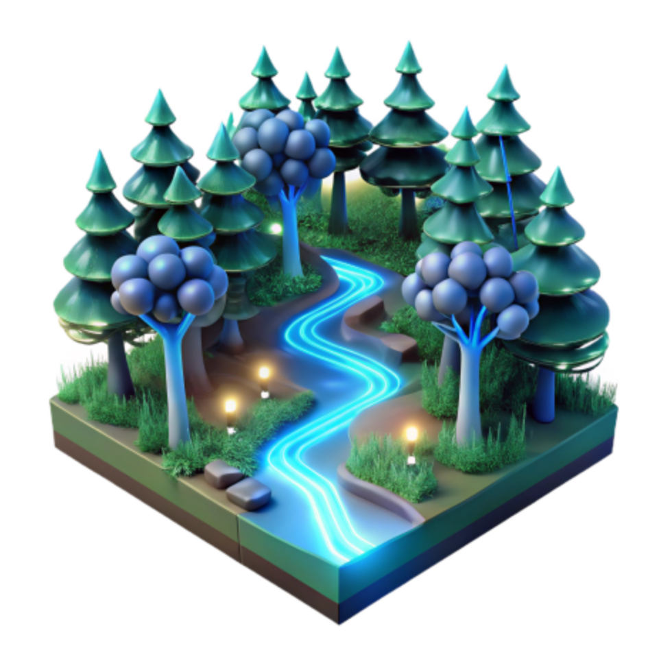impressive abstract Enchanted Forest Glowing River, Trees, and Lights exclusive png