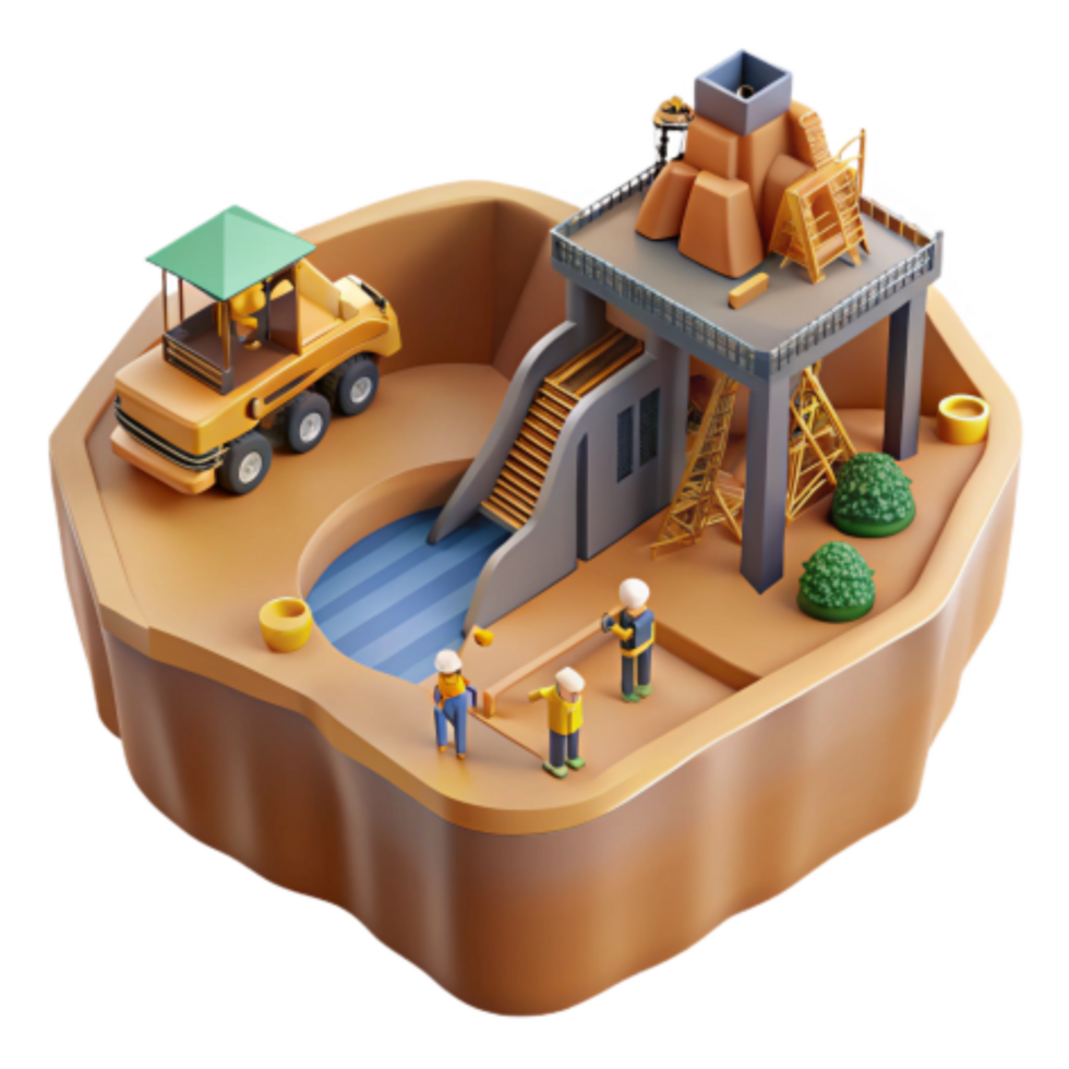 beautiful minimalist Mining Site Extraction, Processing, and Transportation genuine png