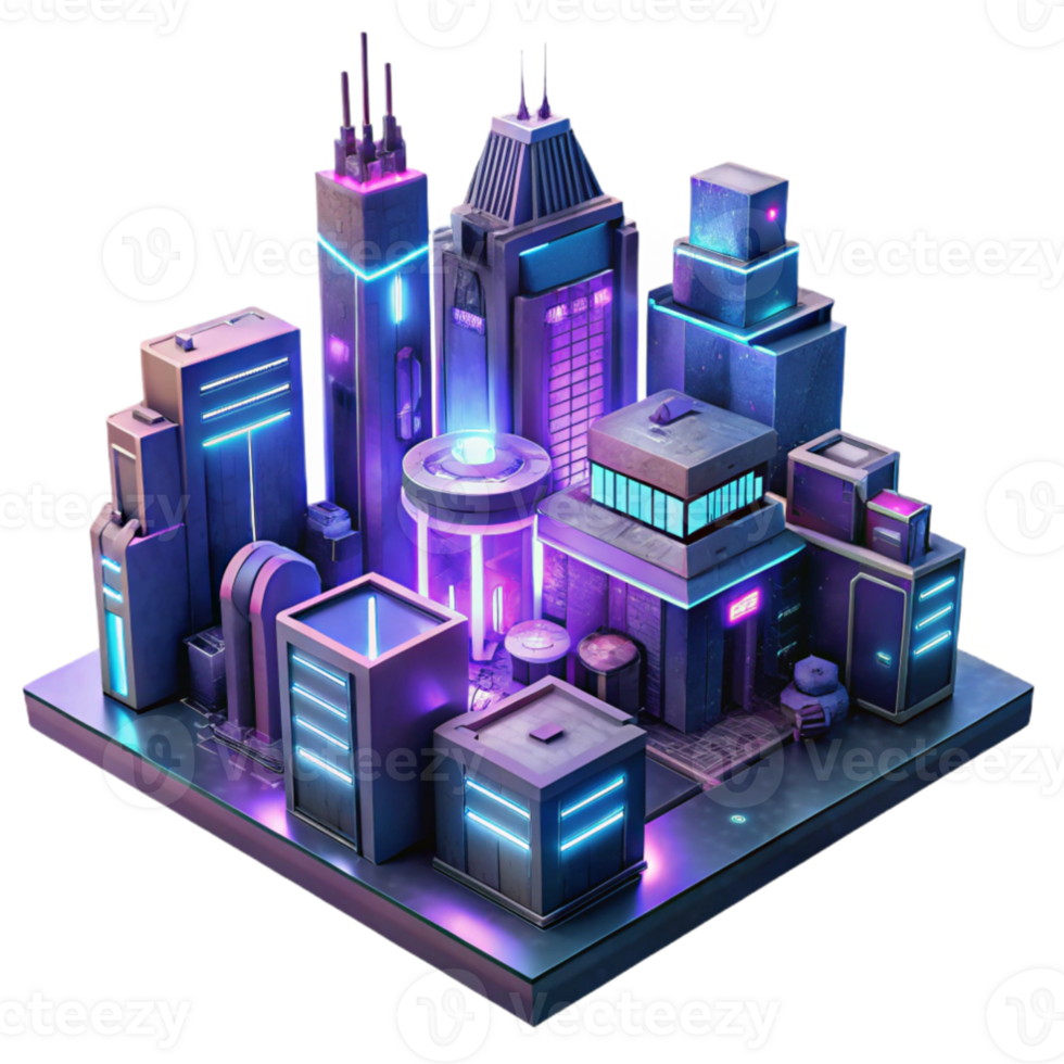 stunning abstract Cyberpunk Cityscape 3D Illustration authentic png