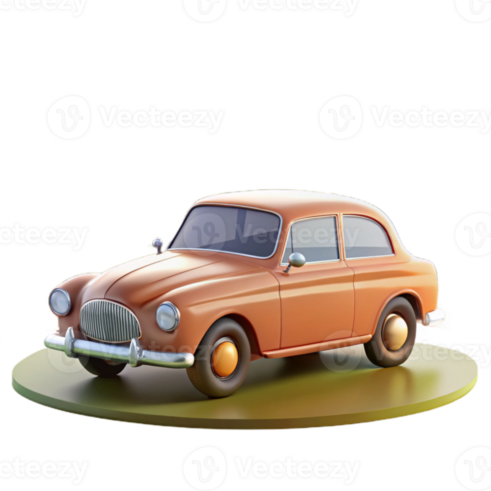 beautiful traditional Orange Classic Car 3D Render genuine png