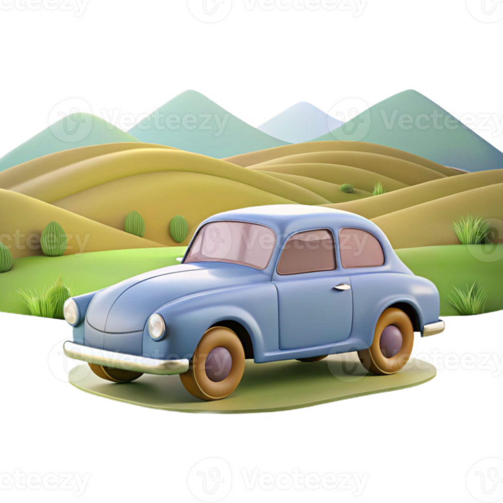 serene rustic 3D Render Classic Car Countryside high quality png