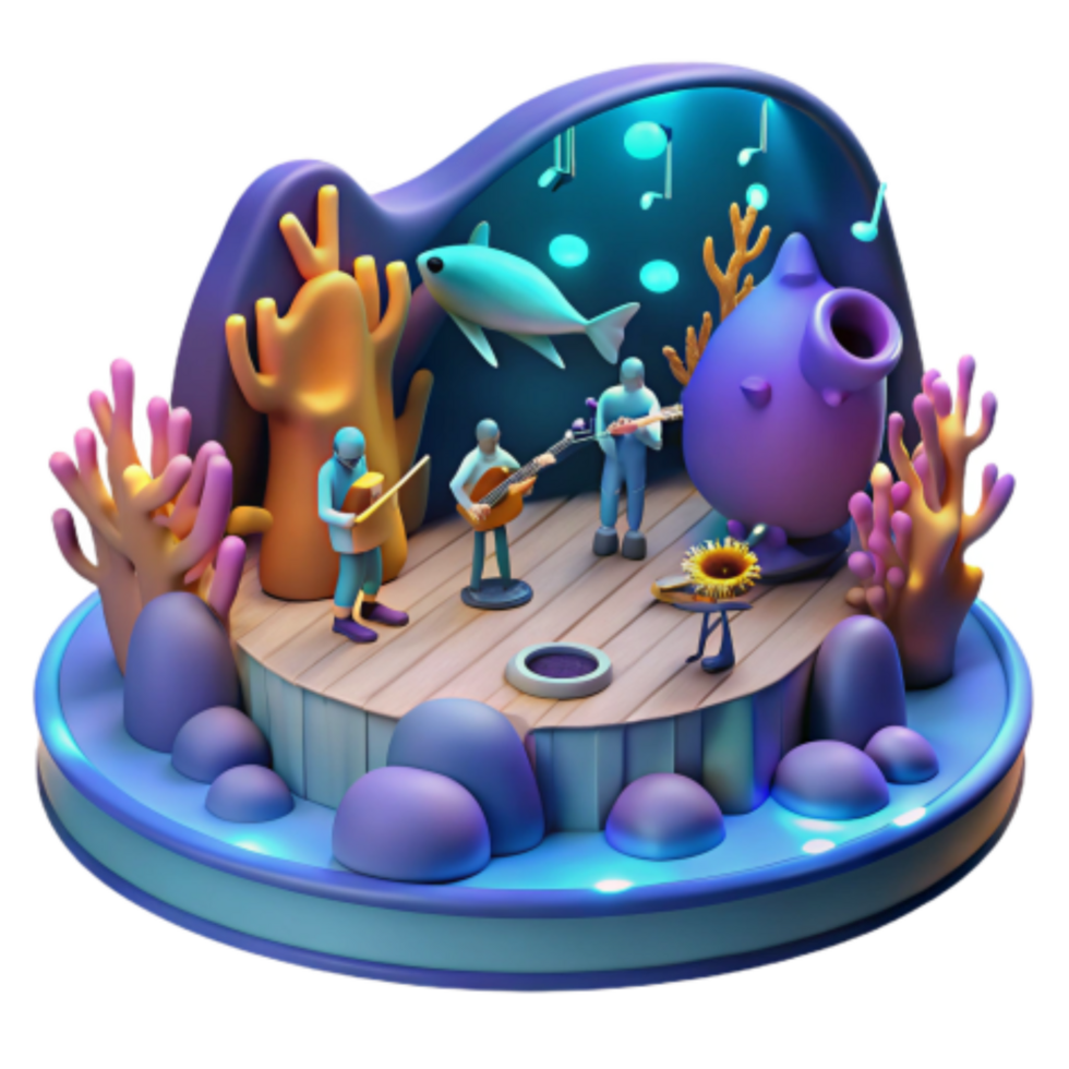 serene artistic Undersea Music Concert 3D Animated Scene original png