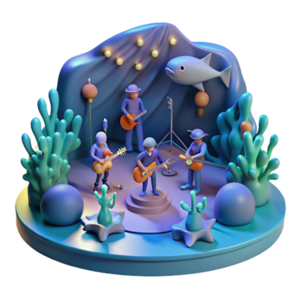 stunning creative Undersea Band 3D Render of Musicians Playing authentic png
