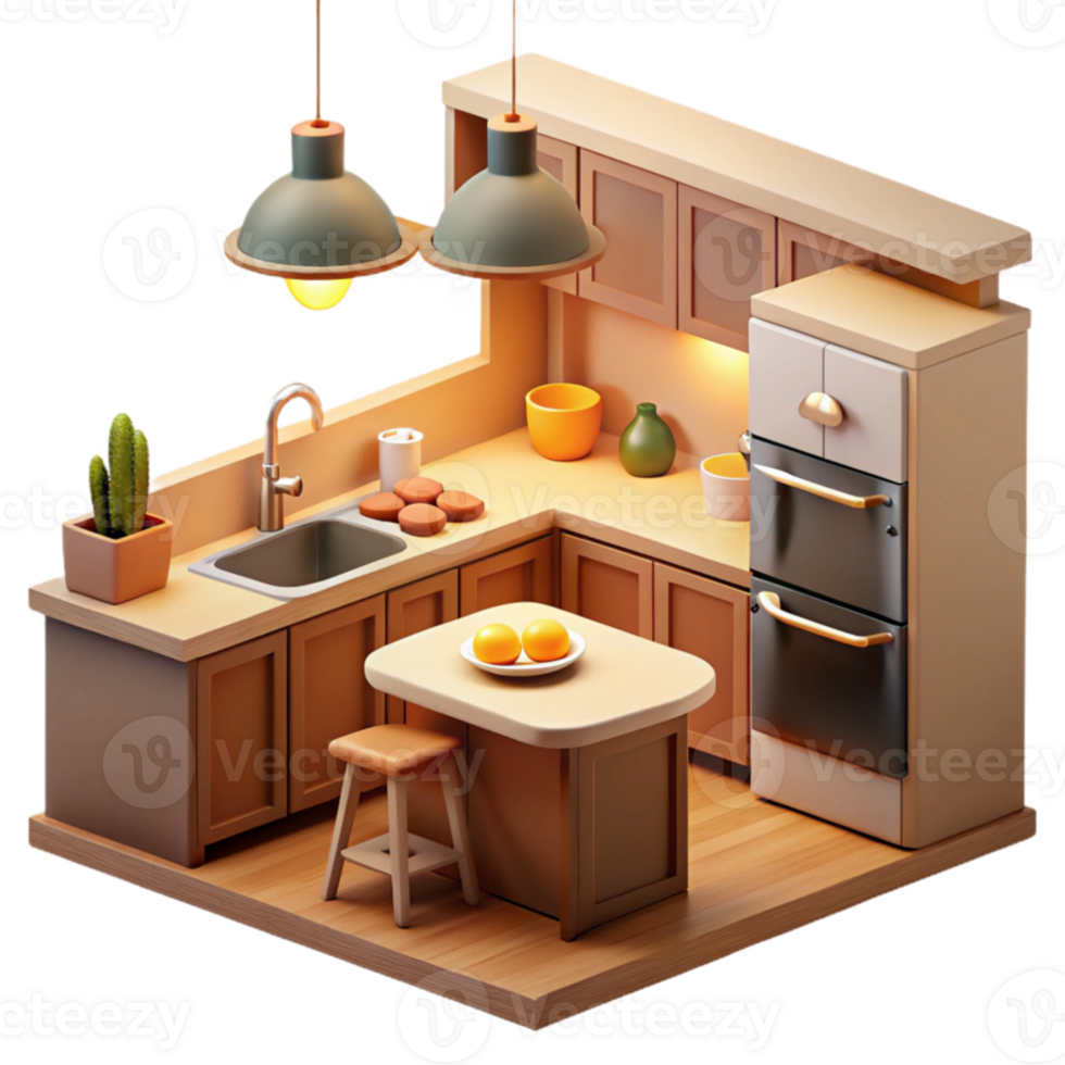 beautiful classic Cozy 3D Kitchen Illustration high resolution png