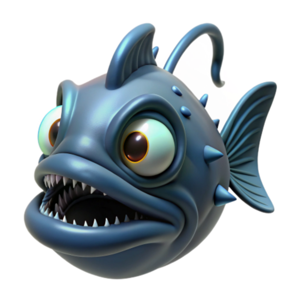 vibrant abstract Cartoon Fish with Big Eyes and Sharp Teeth professional png