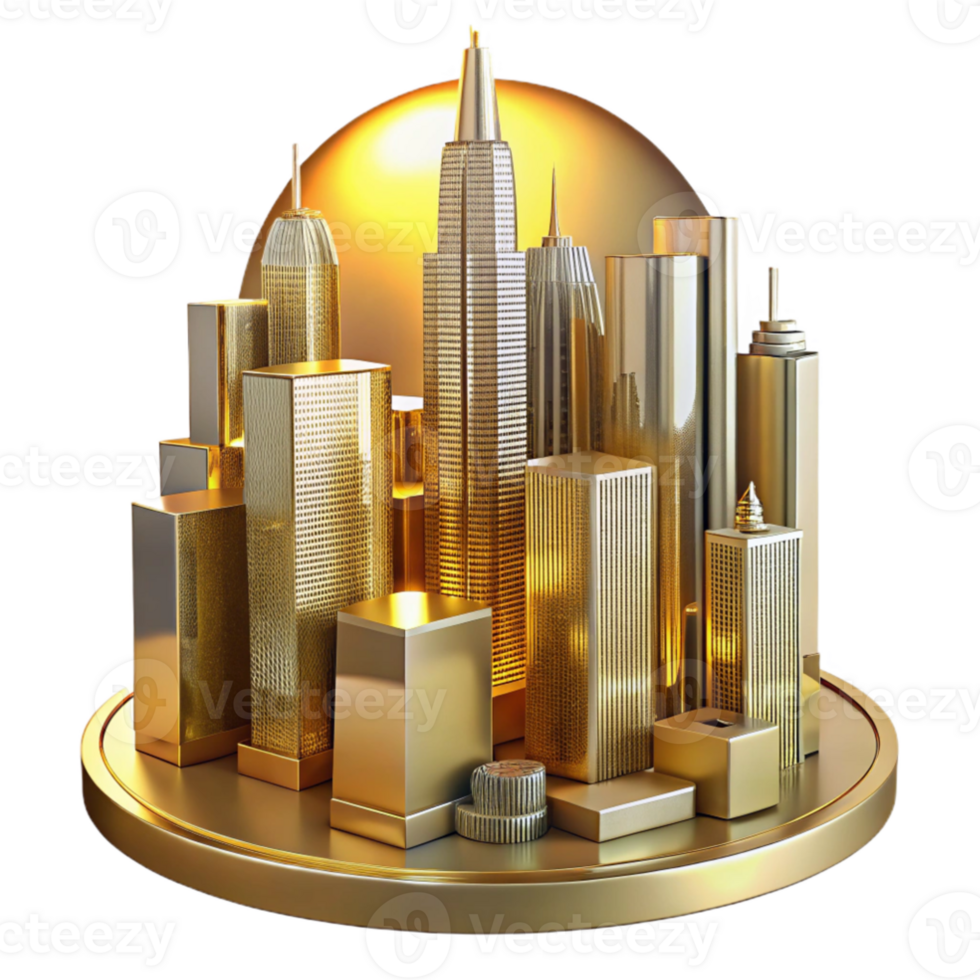 magnificent artistic Golden Cityscape 3D Illustration exclusive png