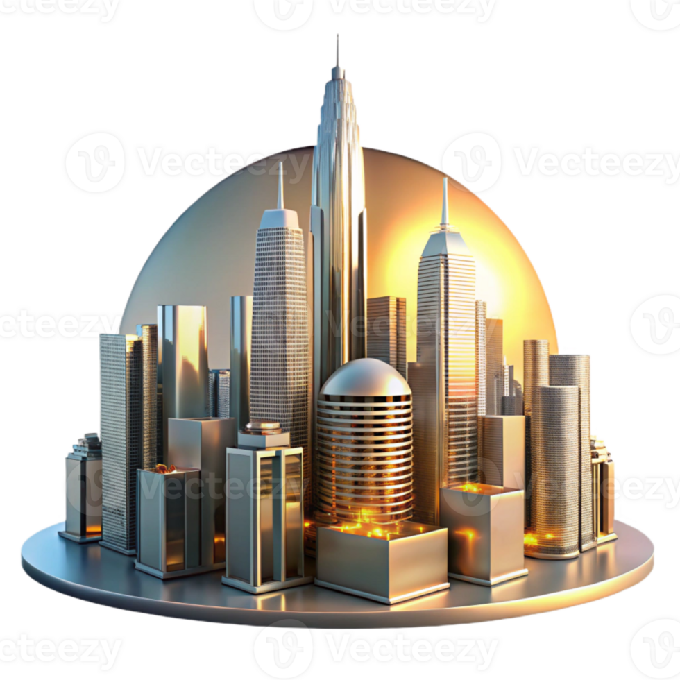 serene traditional Golden Hour Cityscape 3D Render authentic png