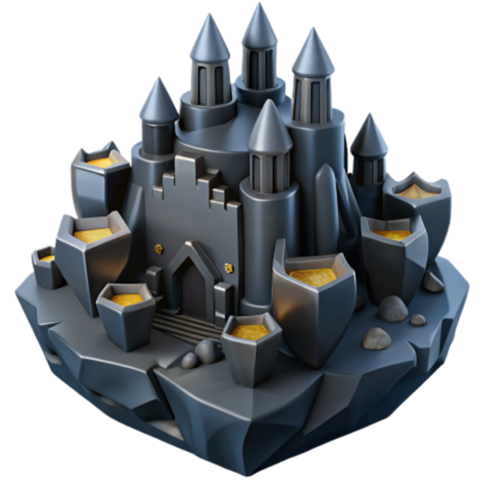 serene classic Dark Castle on Gold Mines Fantasy 3D Model 4K png