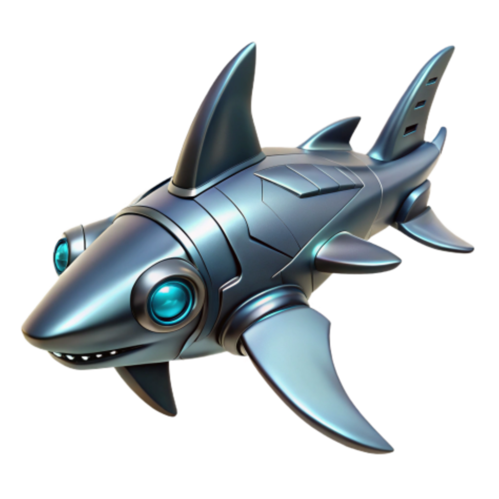 serene traditional Robotic Shark Aquatic Machine, Metal Fins, Cybernetic Creature authentic png