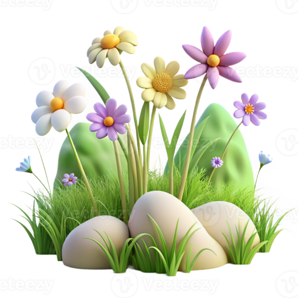 serene traditional Cartoon Flower Garden 3D Render professional png
