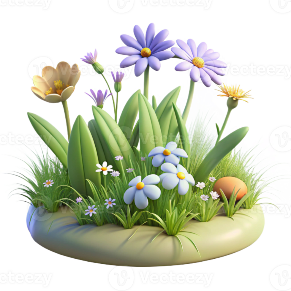 vibrant modern 3D Cartoon Spring Flowers Illustration detailed png