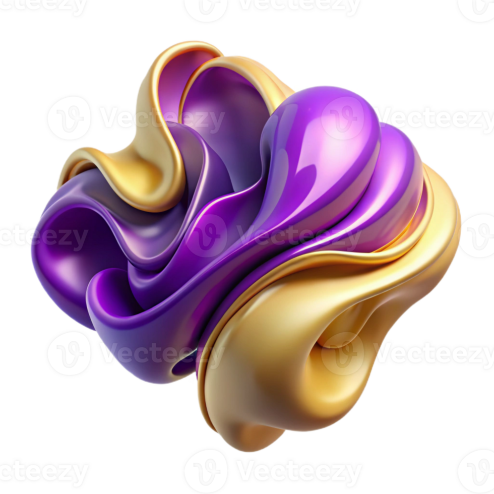 elegant artistic Abstract 3D Render Purple Gold Fluid authentic png