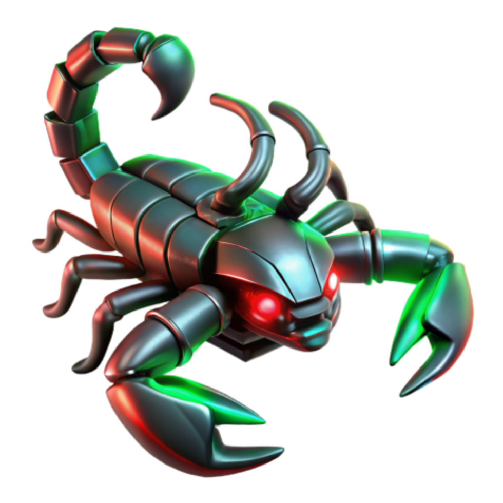 extraordinary minimalist Robotic Scorpion 3D Render of Metal Arachnid high resolution png
