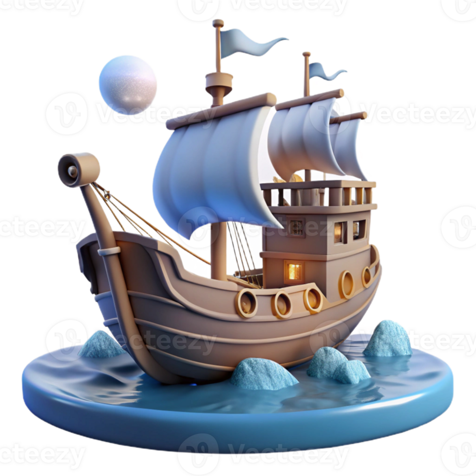 wonderful vintage 3D Cartoon Galleon Ship Illustration high resolution png