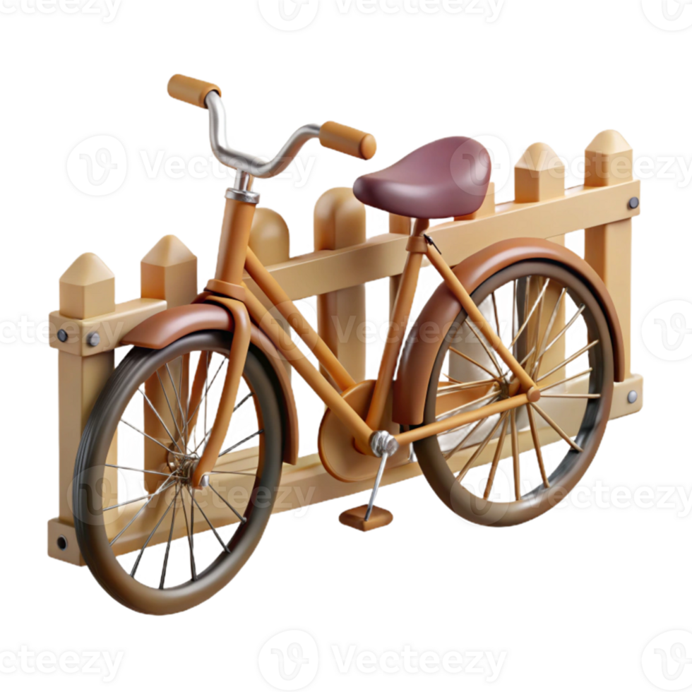 elegant minimalist 3D Render of Classic Bicycle by Wooden Fence premium png