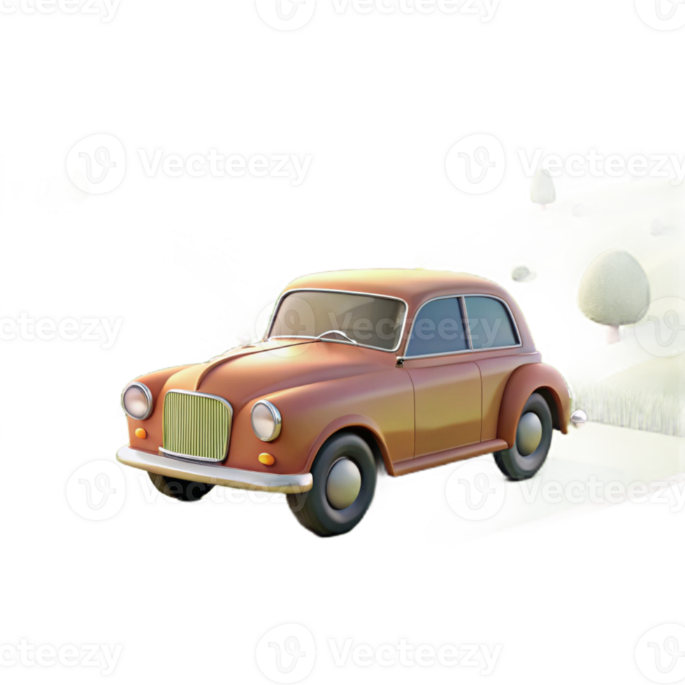 beautiful rustic Cartoon Classic Car 3D Render high resolution png