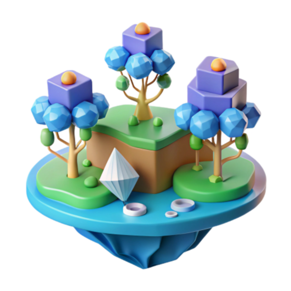 wonderful classic Floating Island with Geometric Trees and Crystal high quality png