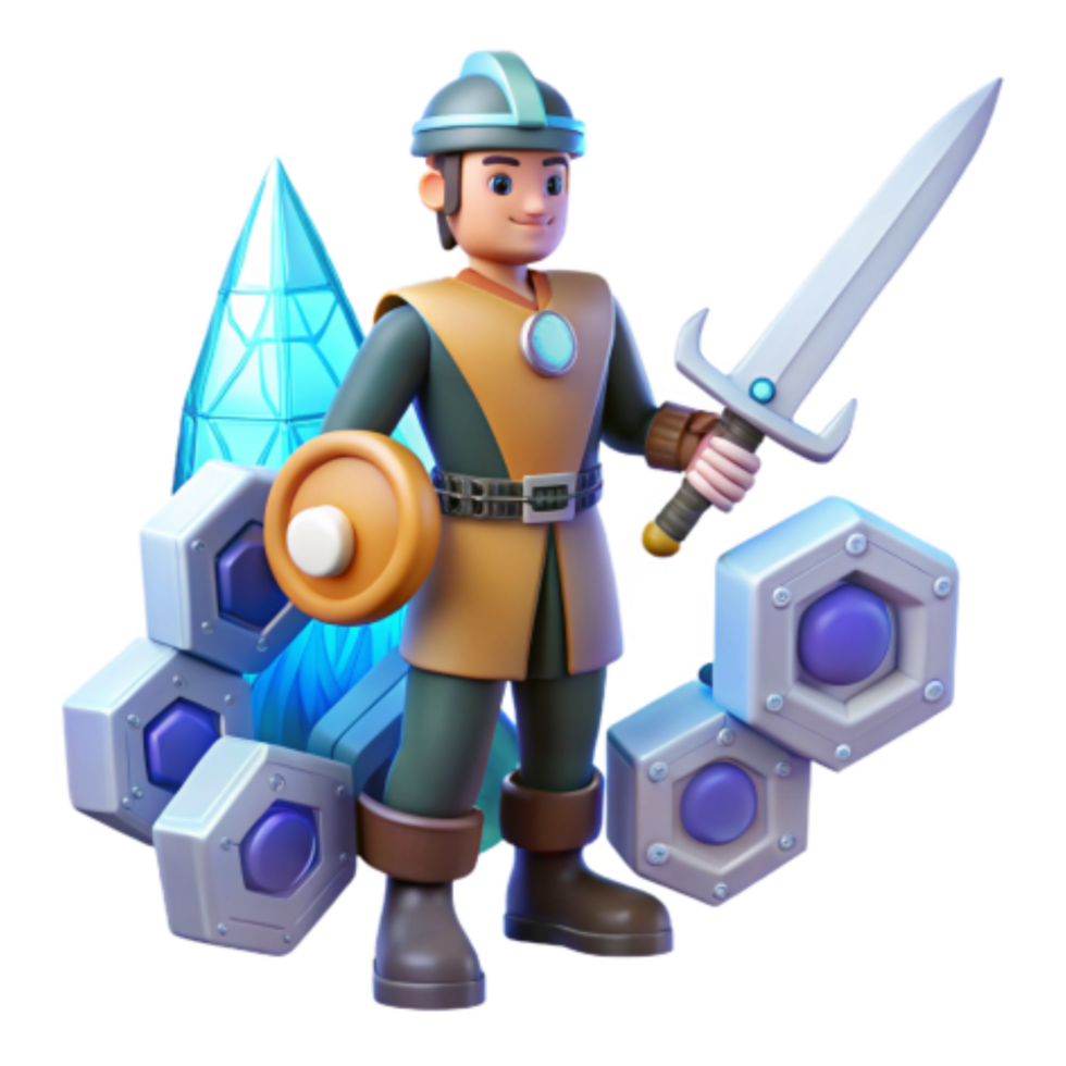 stunning modern Heroic Knight Crystal, Sword, and Shield Adventure high quality png