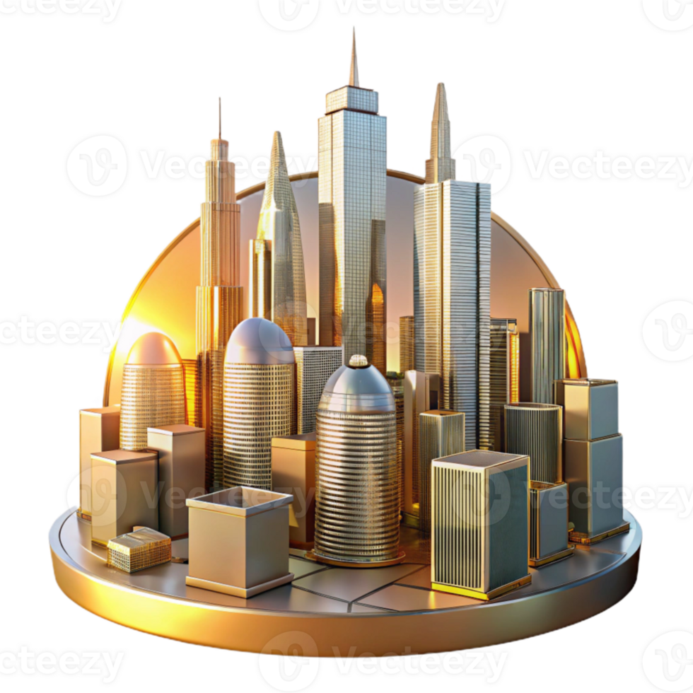 dramatic contemporary Golden Cityscape 3D Illustration genuine png