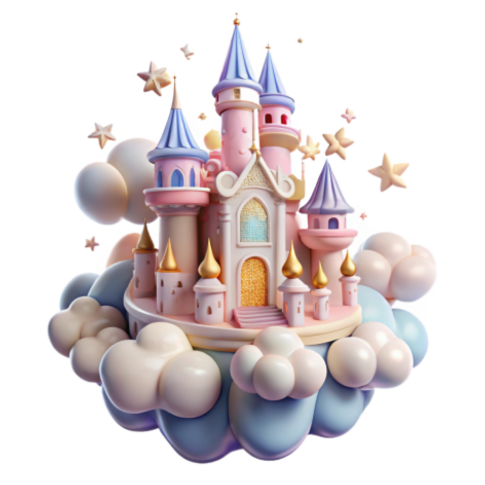 magnificent vintage Enchanted Castle in the Clouds A Fantasy 3D Render professional png