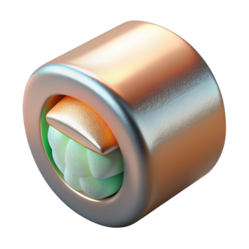 dramatic abstract Metallic Sushi Roll 3D Render Abstract Food Art detailed png