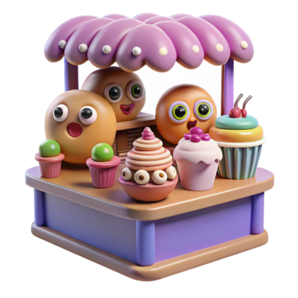 wonderful creative Cute Cartoon Bakery Stand with Sweets high quality png