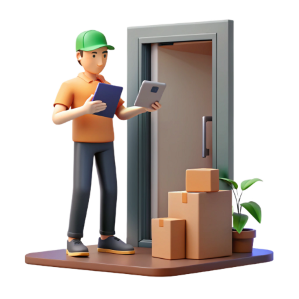 impressive artistic Delivery Person Using Digital Tablet for Package Confirmation 4K png